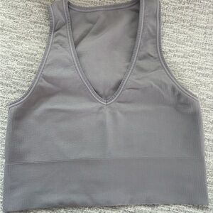 Gray V-Neck Ribbed Women's Crop Top